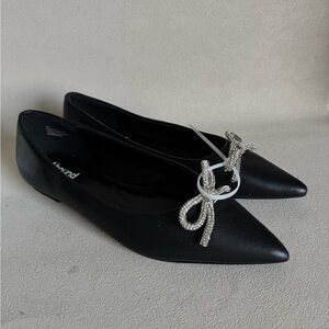 Abound Black Flats with Silver Bow Accent